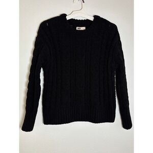 SO Goods For Life Womens Black Cable Knit Sweater Crew Neck Size Small